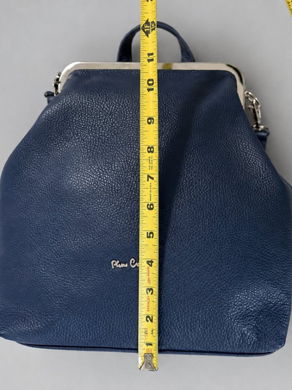 Pierre Cardin Blue Leather Backpack, Shoulder Bag, Silver Hardware - Picture 8 of 11